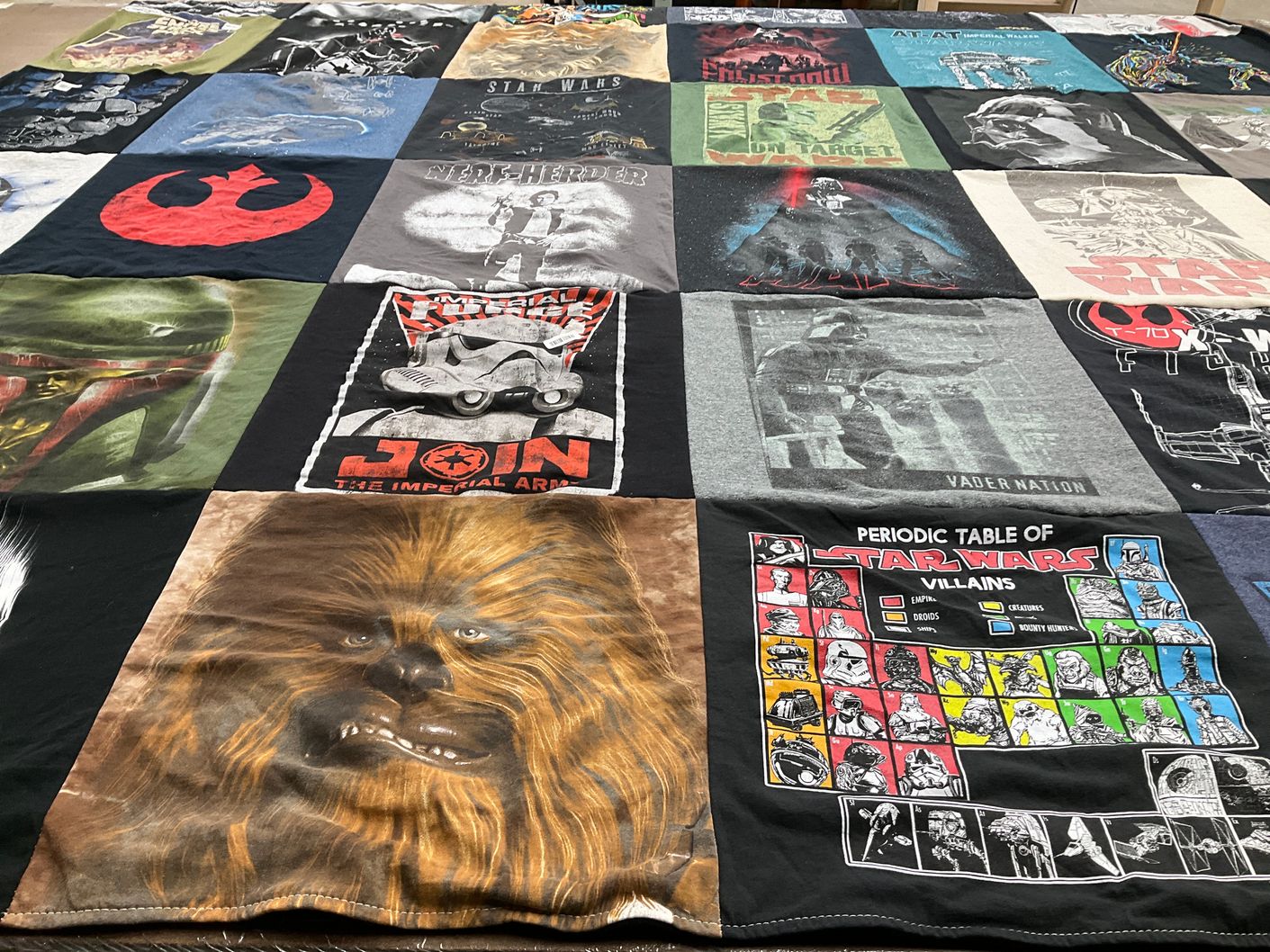 T-shirt quilt with star wars, science fiction themes by Sandra from WA