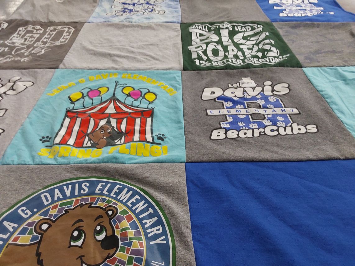 T-shirt quilt featuring leila g. davis elementary bear cubs by Michelle from FL