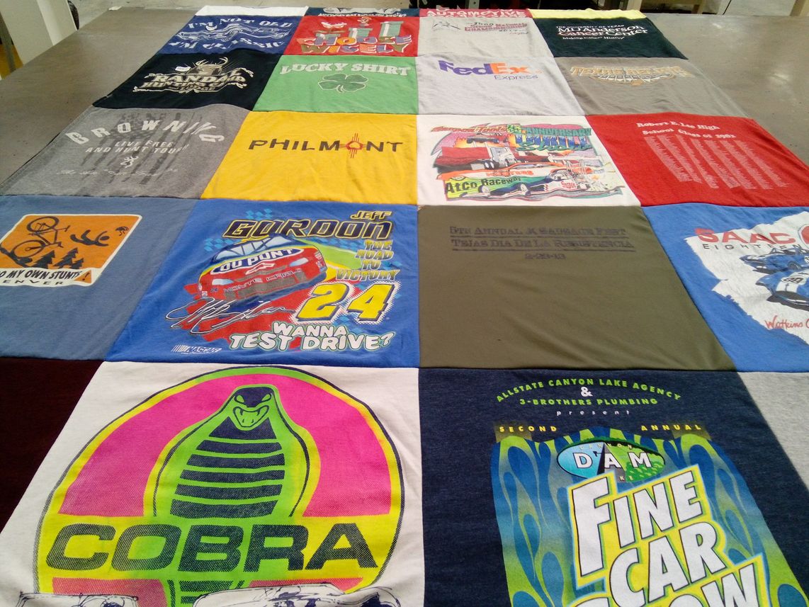 T-shirt quilt with racing, cars themes by David from TX