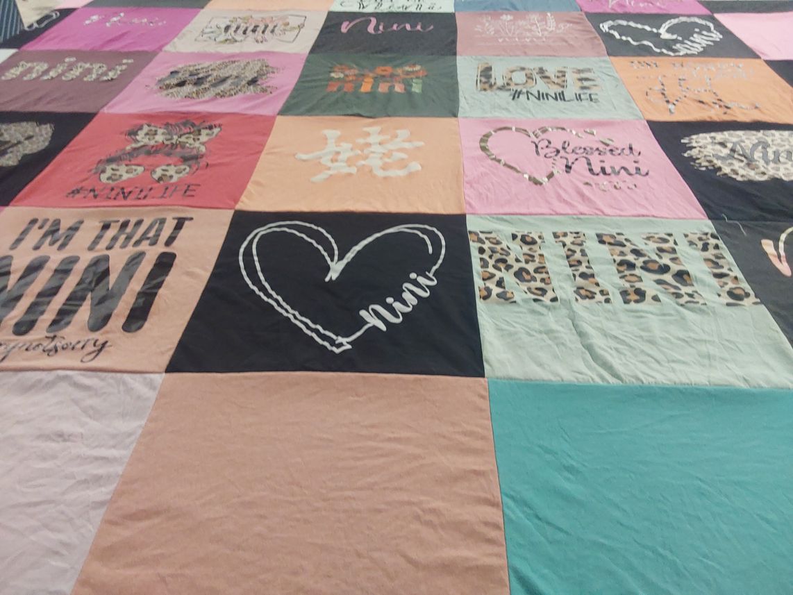 T-shirt quilt with sewing, quilting themes by Marla from KS