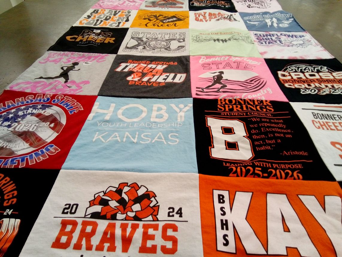 T-shirt quilt featuring bonner springs braves by Christy from KS