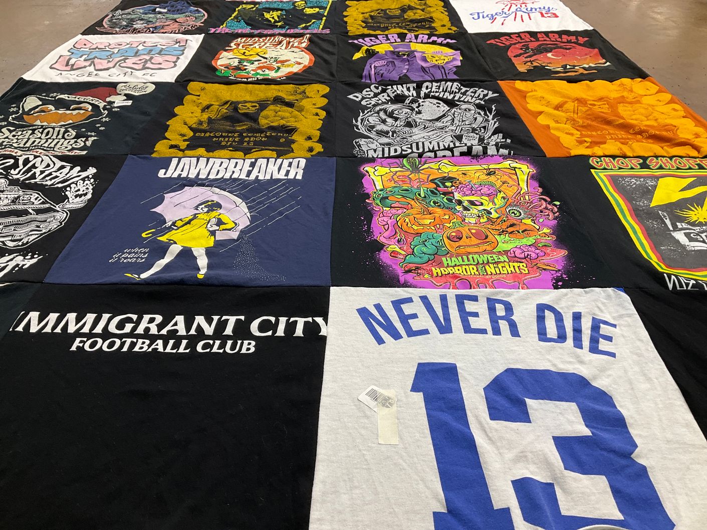 T-shirt quilt with music, horror themes by Ray from WA