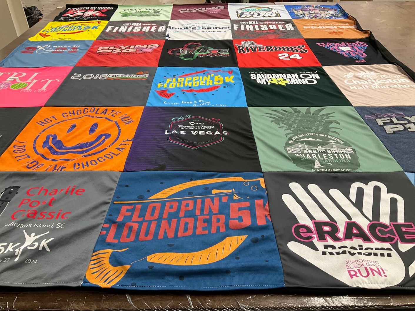 T-shirt quilt with running, charity themes by Albany from SC