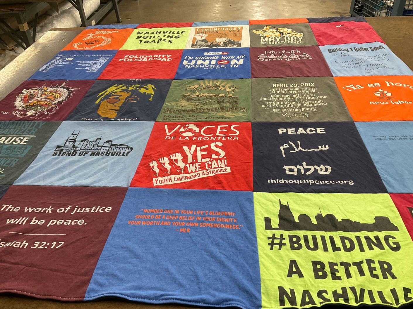 T-shirt quilt with activism, social justice themes by Alfredo from TN