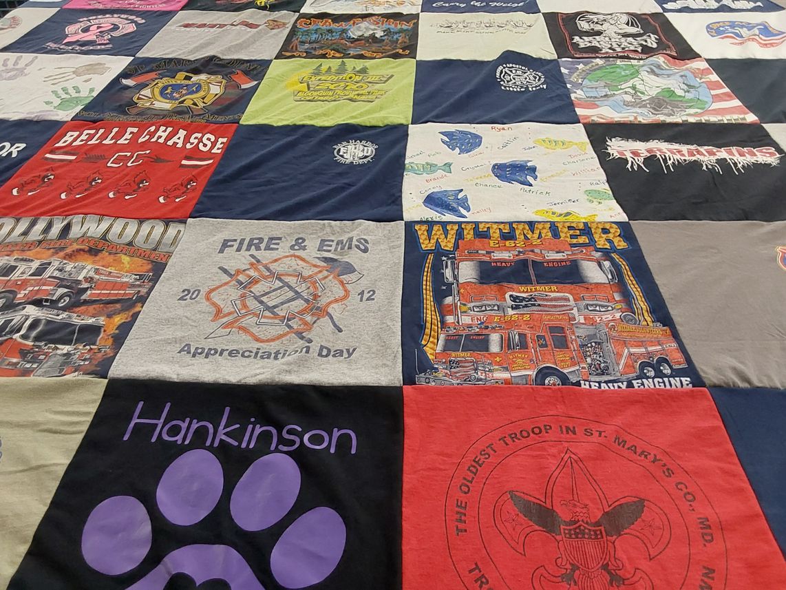 T-shirt quilt from belle chasse community college by Marie from MD
