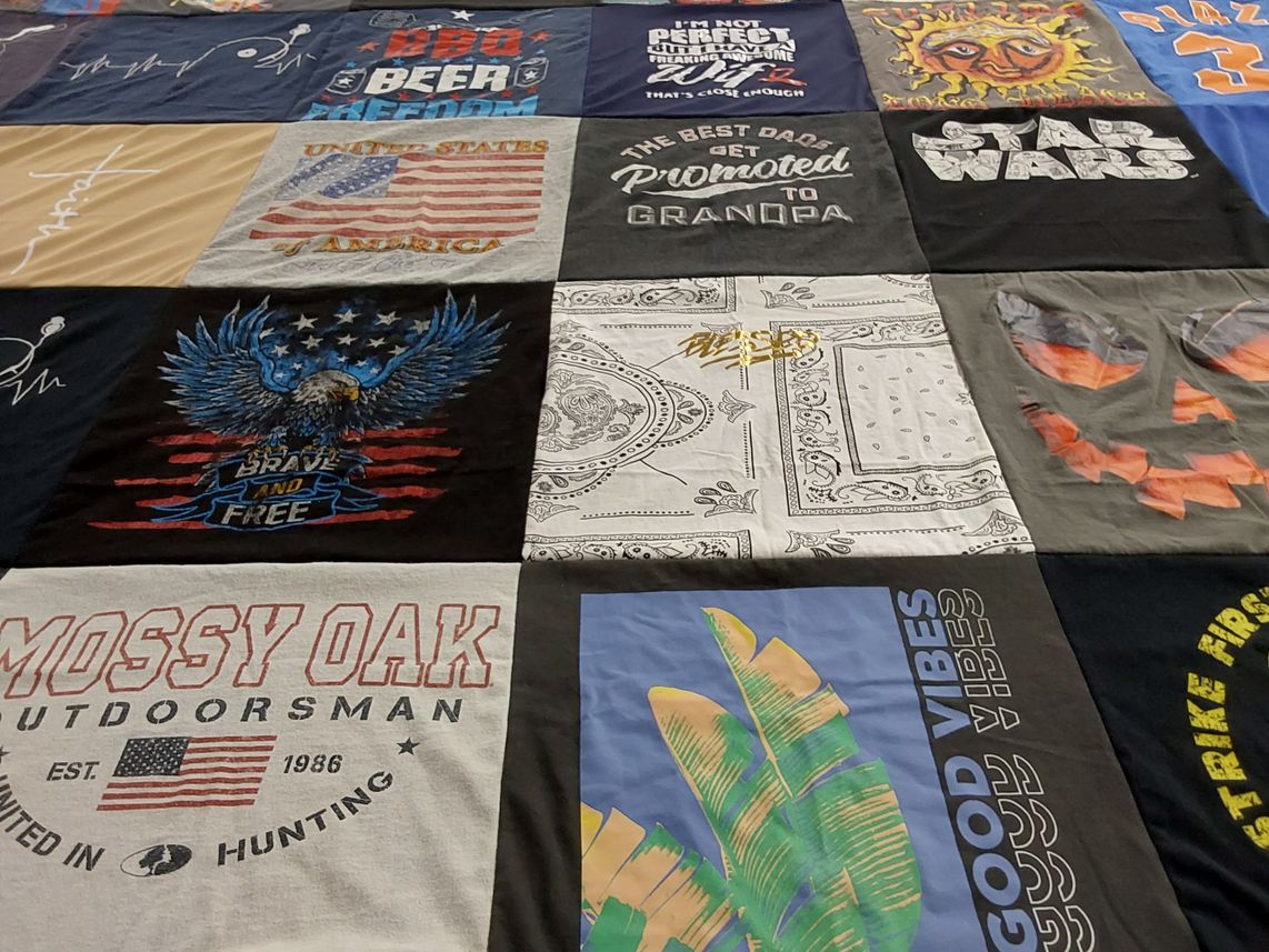 T-shirt quilt with outdoors, freedom themes by Vivian from NJ