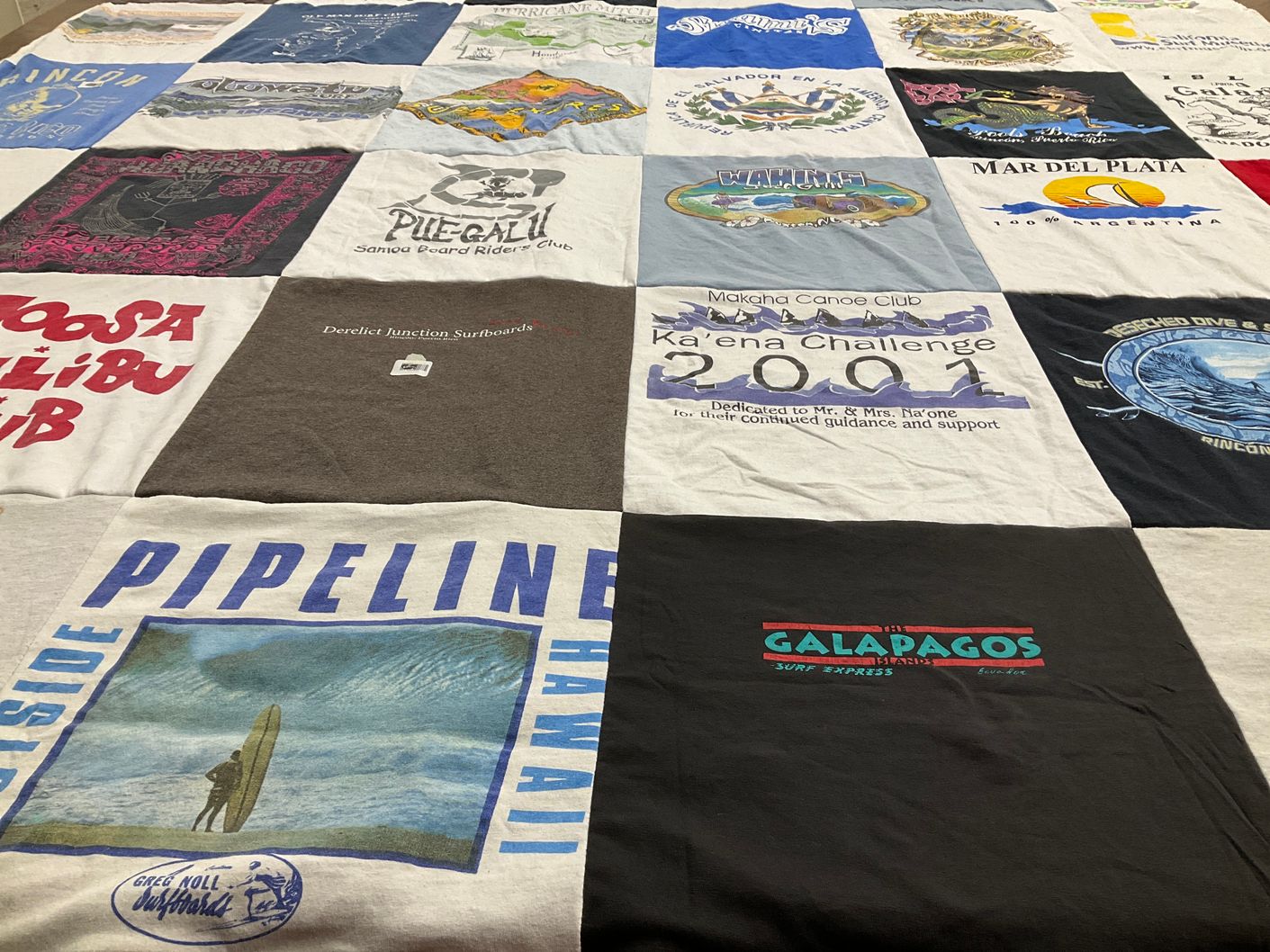 T-shirt quilt with surfing, surfboards themes by Mitch from FL