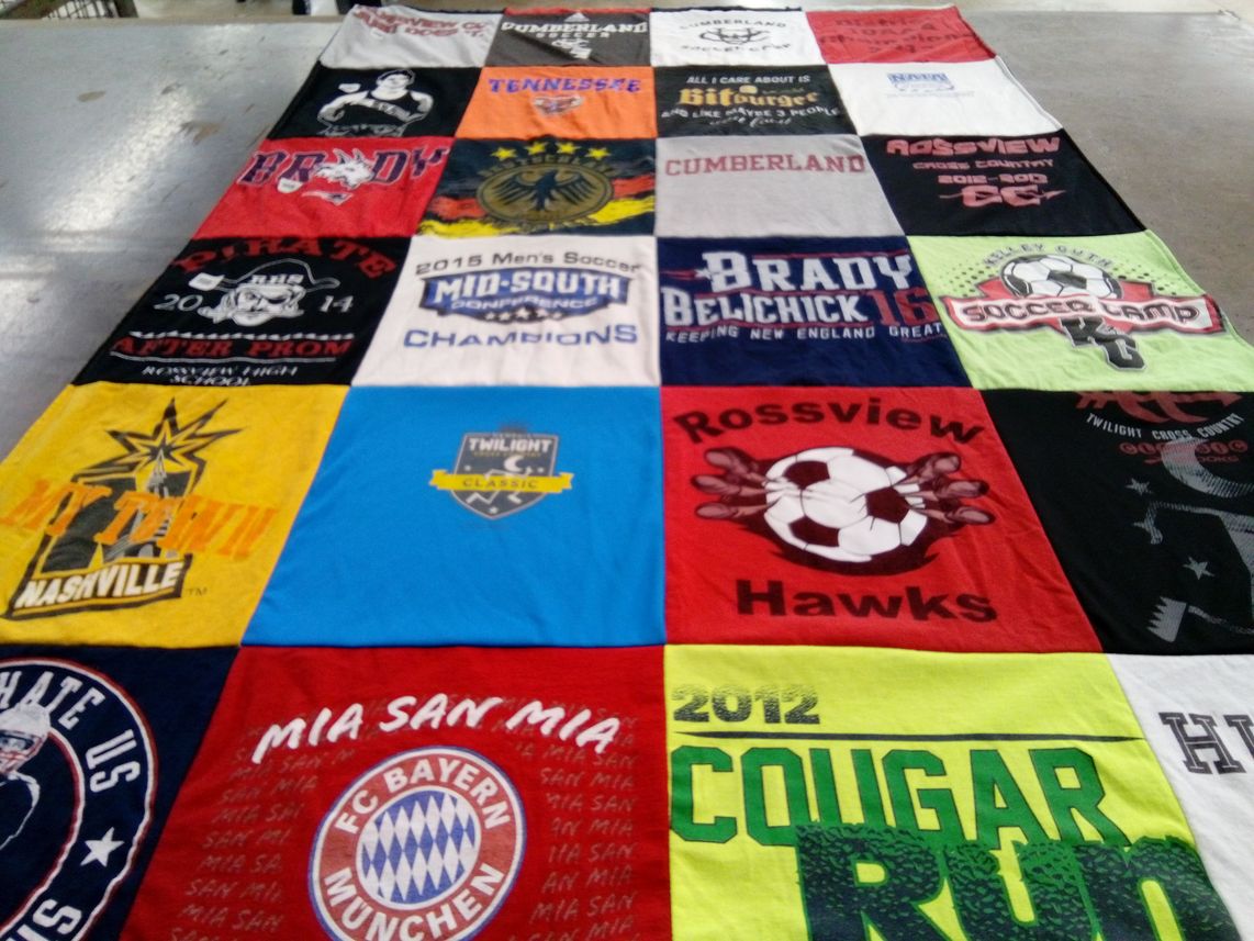 T-shirt quilt featuring rossview hawks, bayern munchen by Samantha from TN