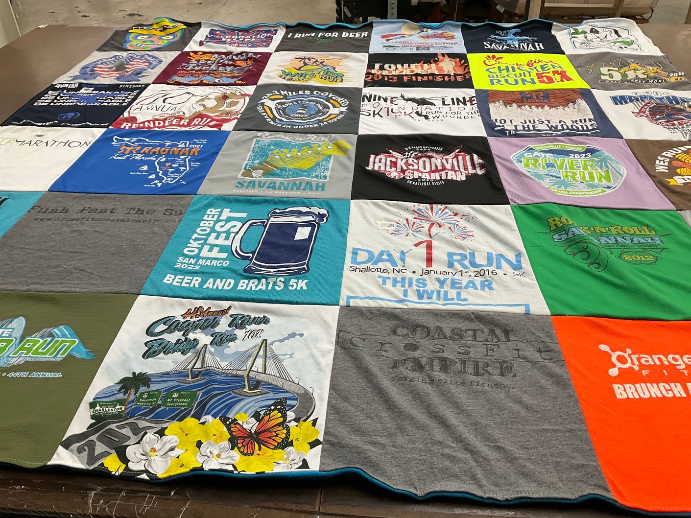 T-shirt quilt with running, fitness themes by Marcia from GA