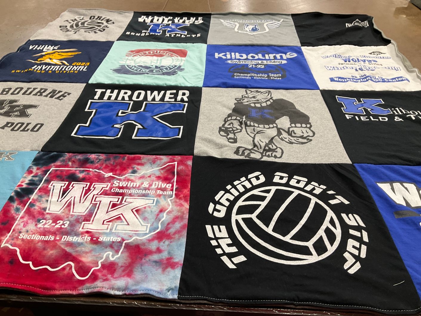 T-shirt quilt featuring kilbourne high school swim team by Tom from OH