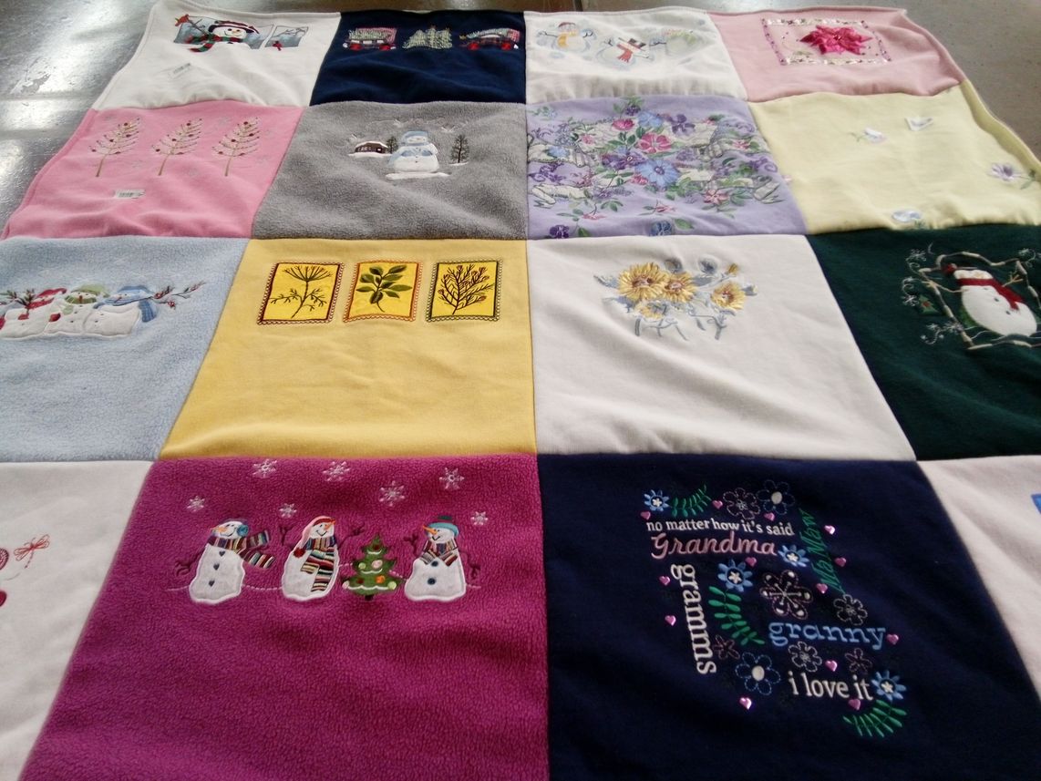T-shirt quilt with winter, seasonal crafts themes by Melissa from GA