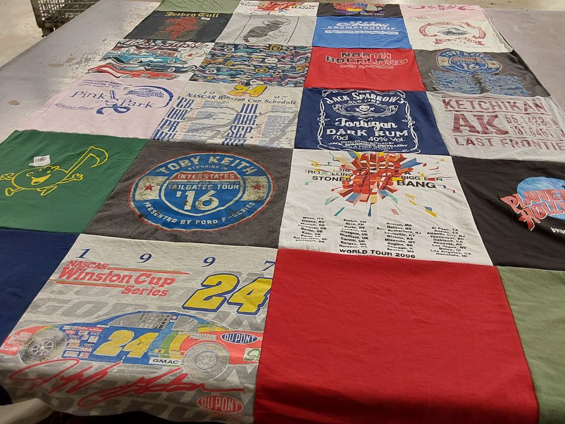 T-shirt quilt with music, nascar themes by Heather from NY