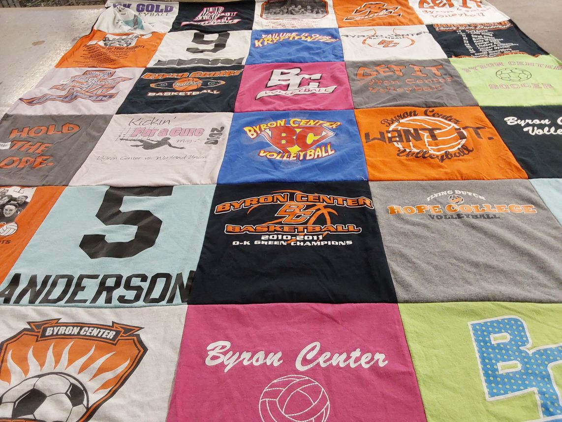 T-shirt quilt featuring byron center basketball, byron center volleyball by Laura from MI