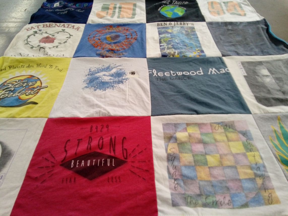 T-shirt quilt with music, concerts themes by Pamela from FL
