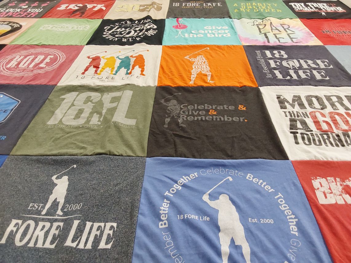 T-shirt quilt with golf, charity themes by Kerri from MO