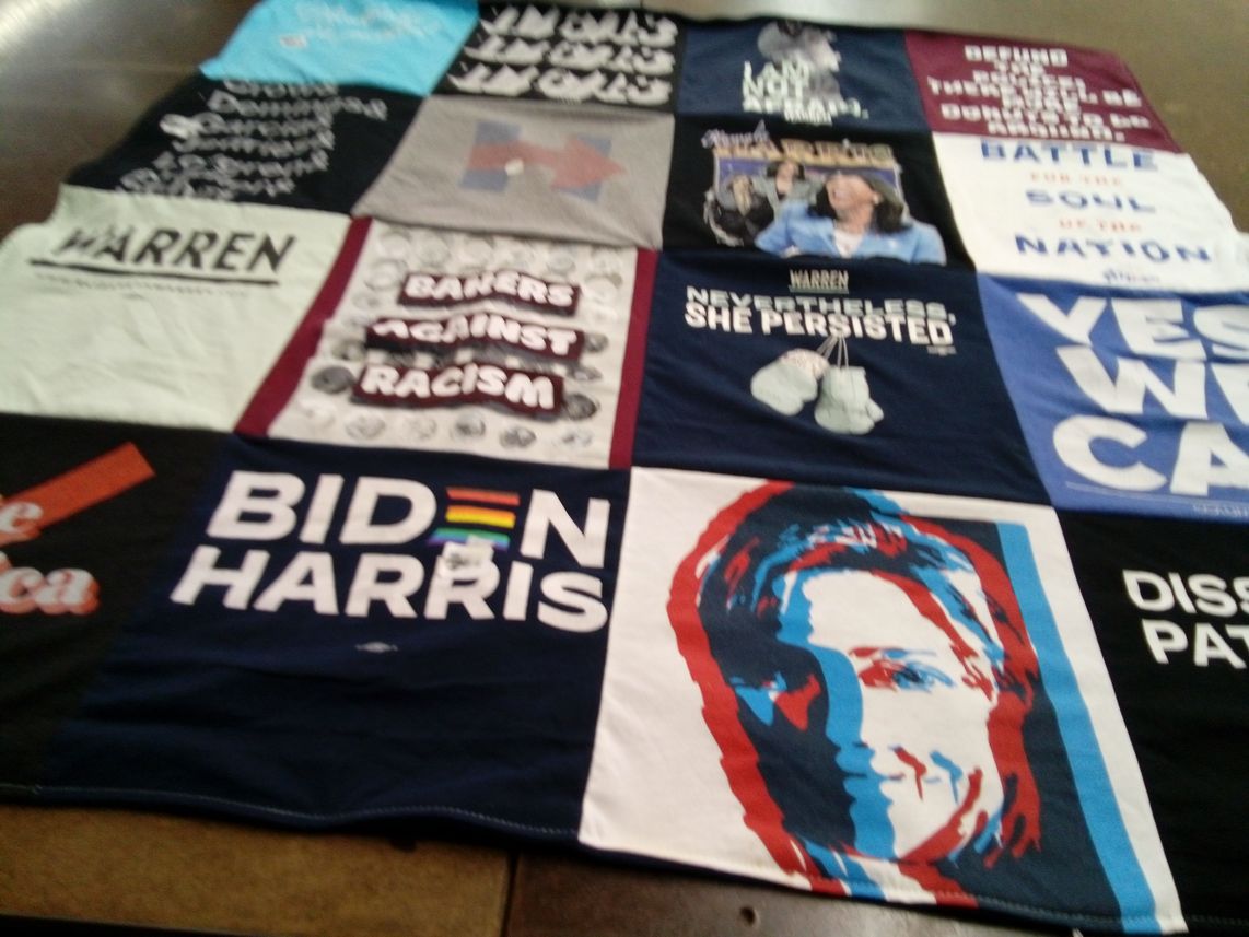 T-shirt quilt with politics, activism themes by Jennifer from NC