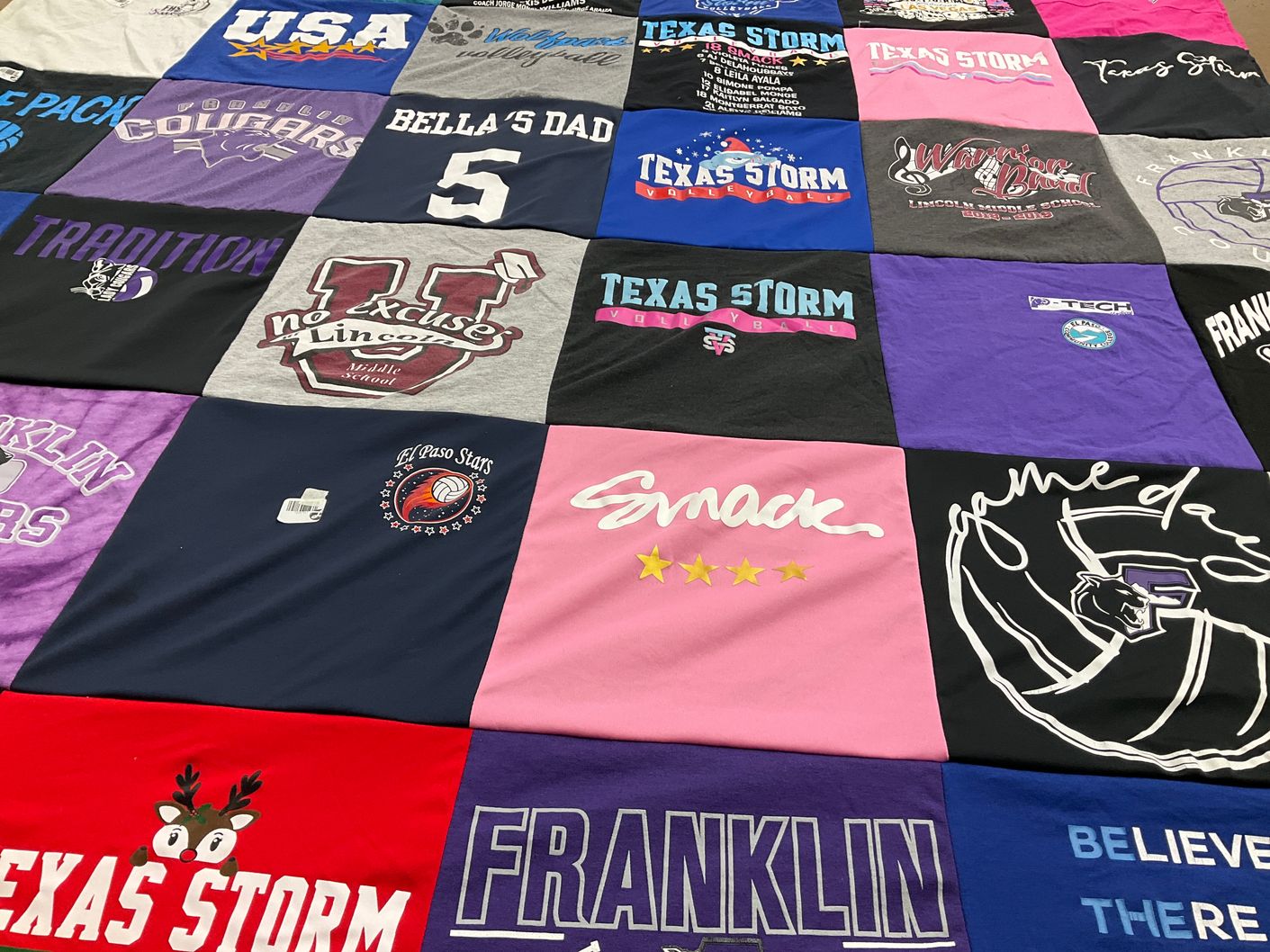 T-shirt quilt featuring cougars, texas storm volleyball by Joanna from NM