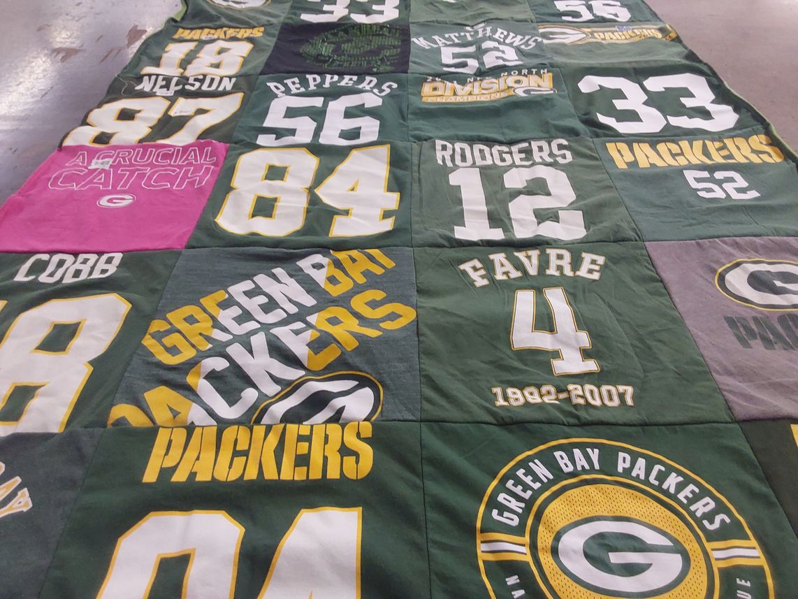 T-shirt quilt featuring green bay packers by Sarah from IA
