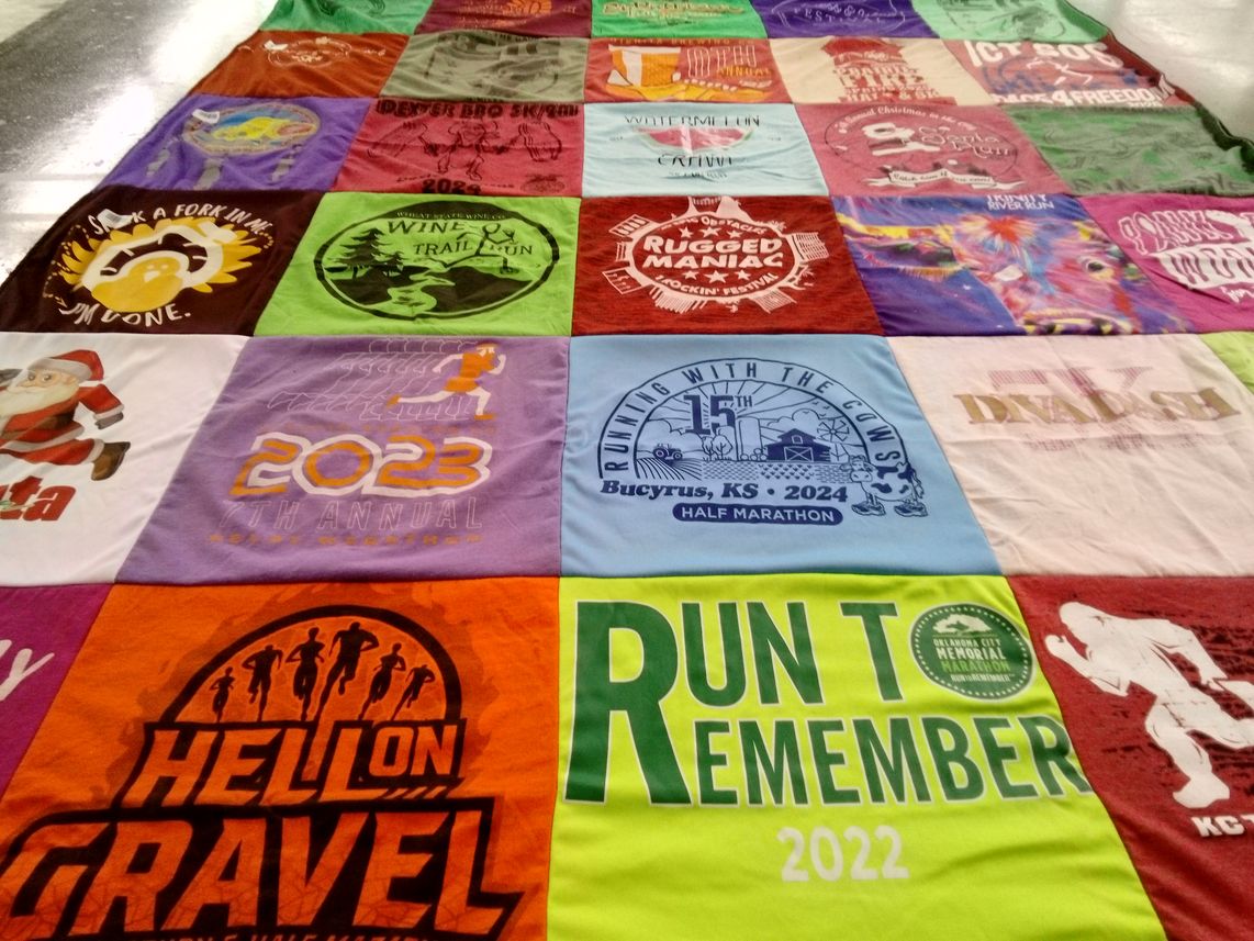 T-shirt quilt with running, marathons themes by Sarah from KS