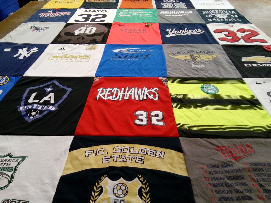 T-shirt quilt featuring redhawks by Eileen from CA