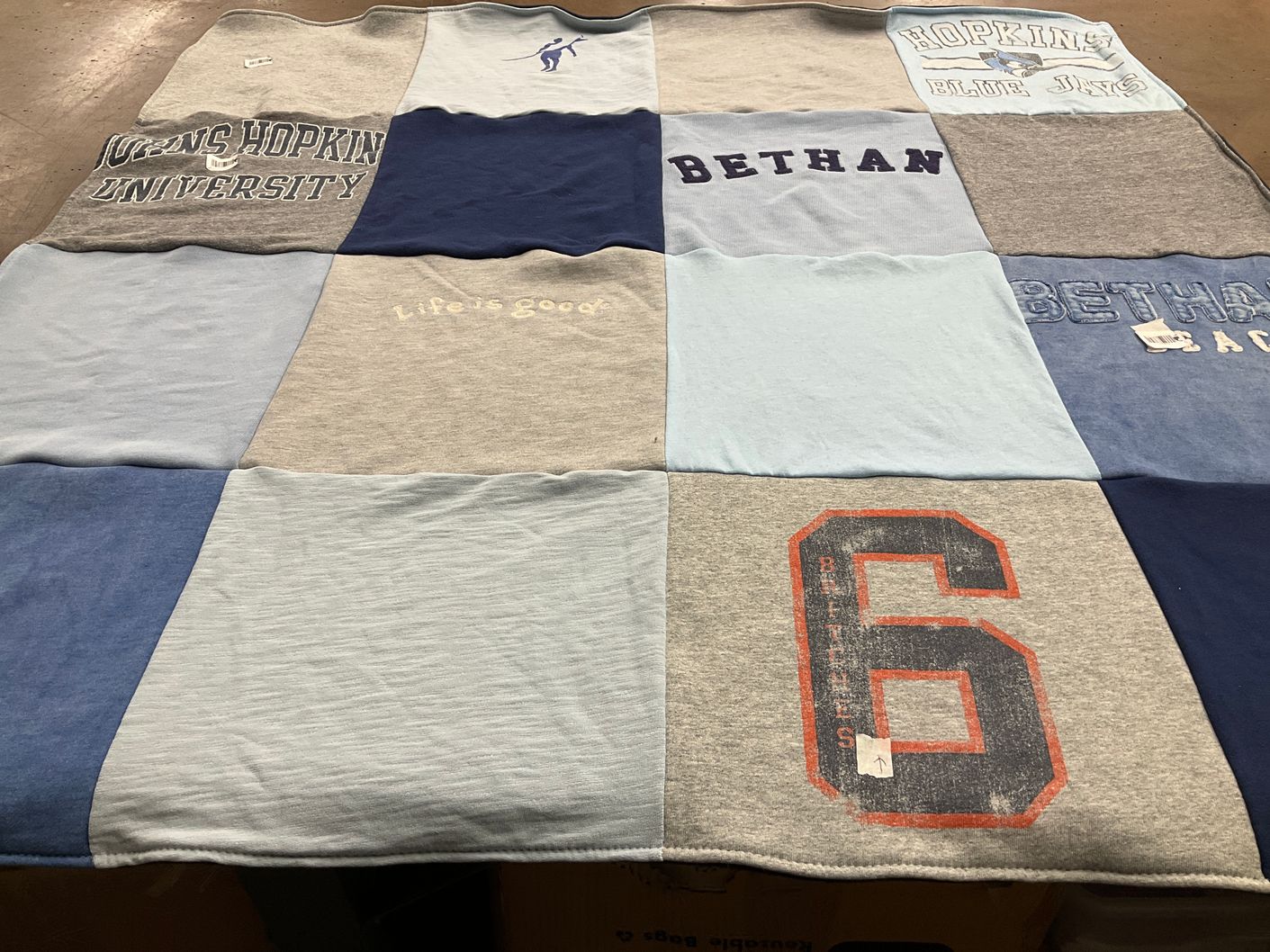 T-shirt quilt featuring johns hopkins blue jays by Madison from MD