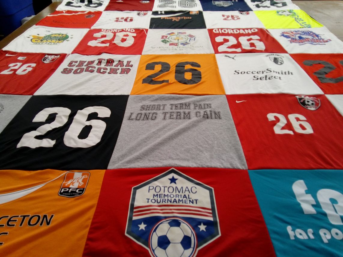 T-shirt quilt with soccer, sports themes by Jennifer from AZ