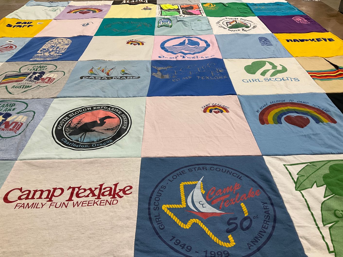 T-shirt quilt with camping, outdoors themes by Heidi from TX