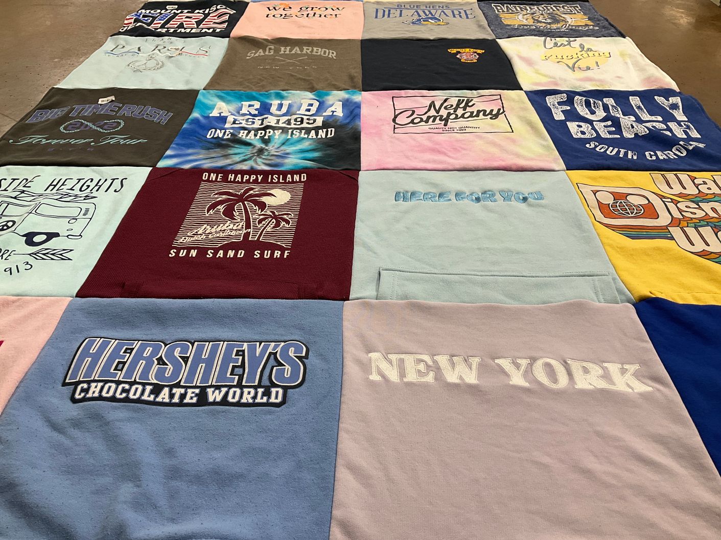 T-shirt quilt with travel, beaches themes by Debra from FL