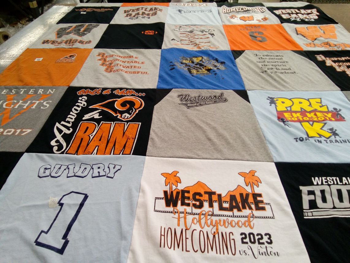 T-shirt quilt featuring westlake rams by Amy from LA