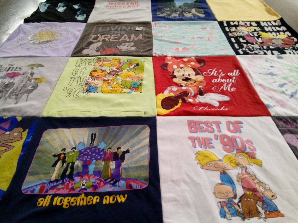 T-shirt quilt with music, cartoons themes by Amanda from NY