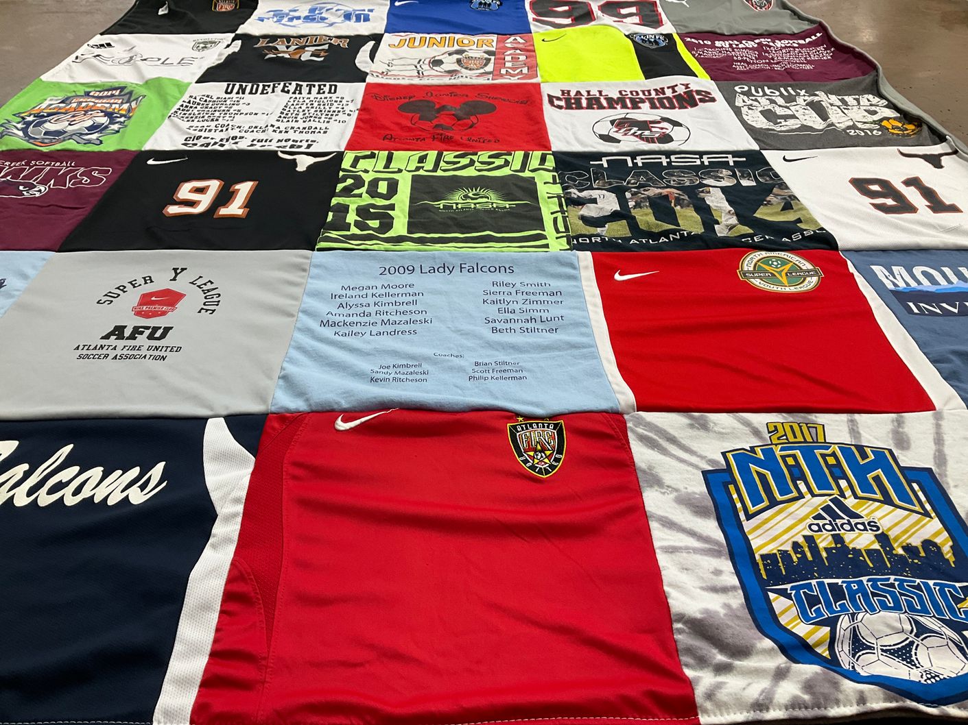 T-shirt quilt featuring lady falcons by Brian from GA