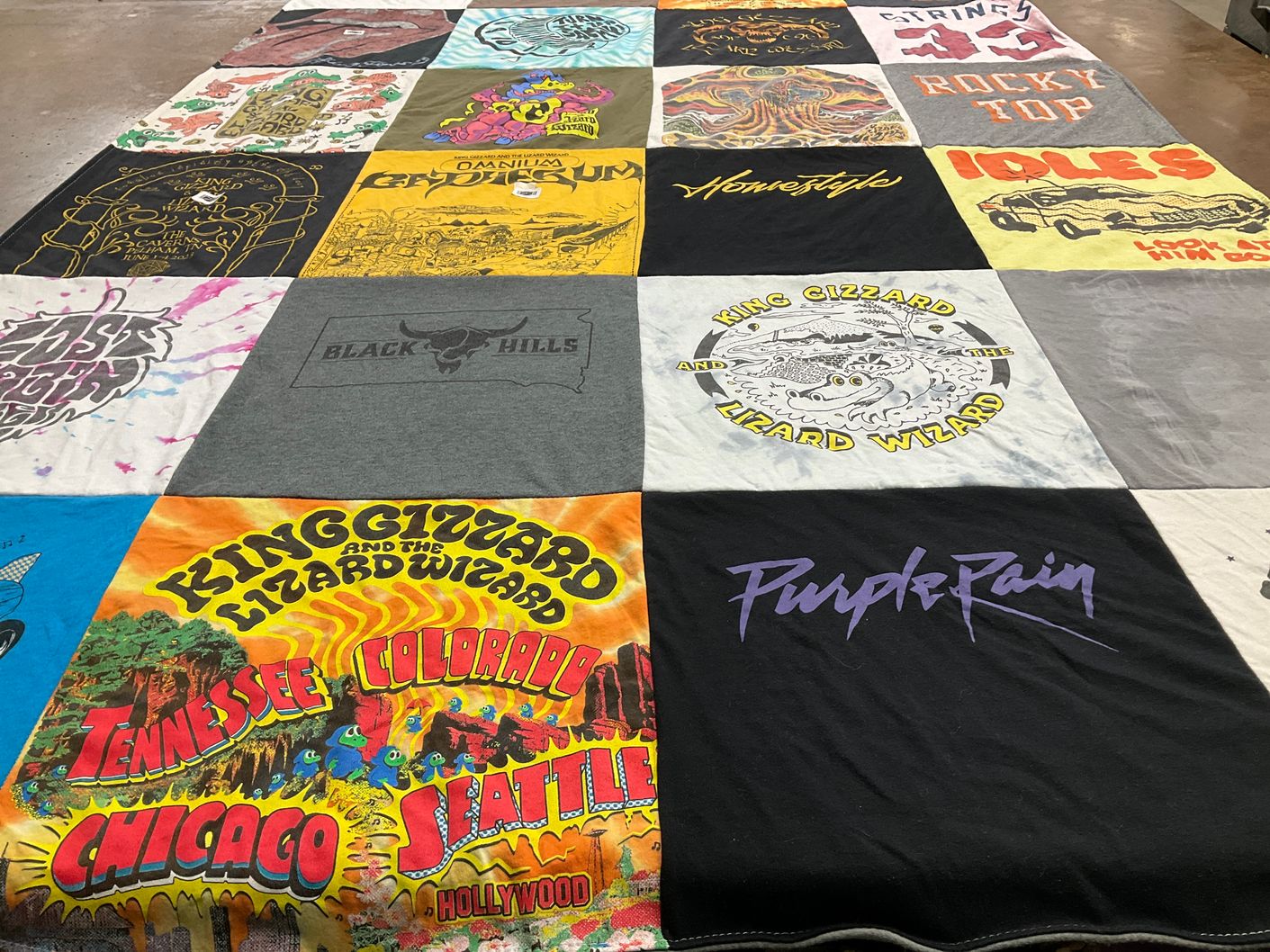 T-shirt quilt with music, bands themes by Hailey from TN
