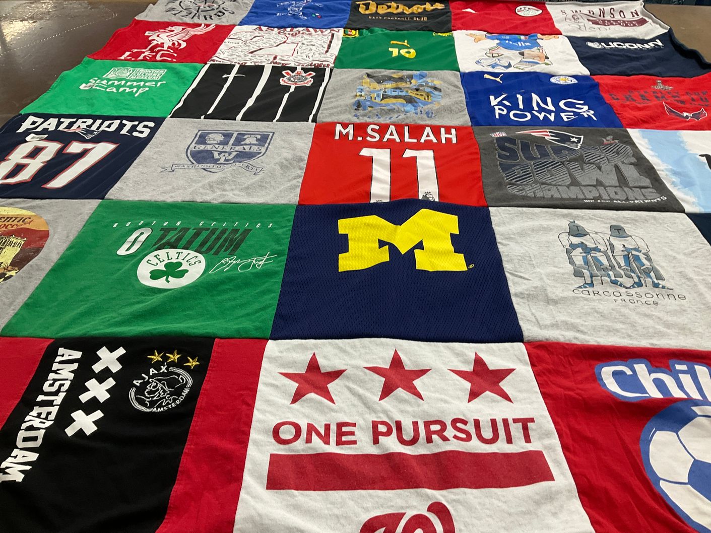 T-shirt quilt featuring boston celtics, new england patriots by Nicole from VA