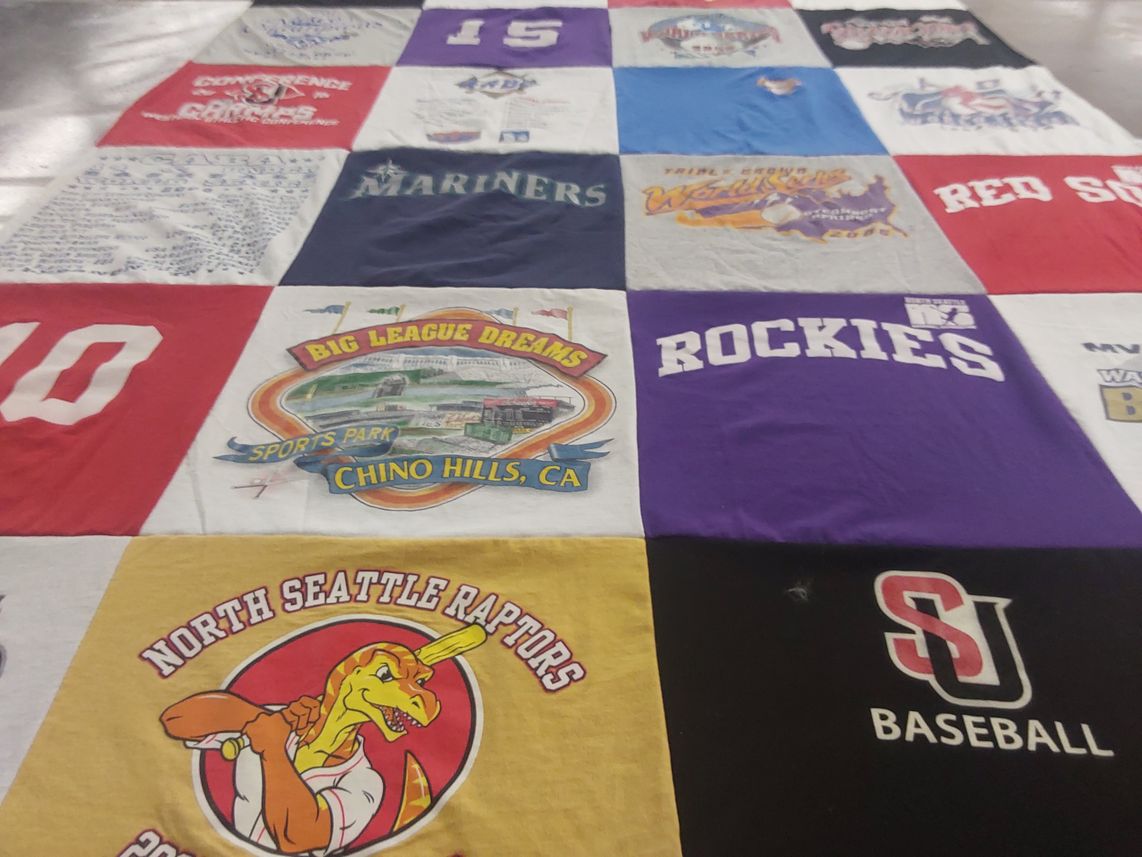 T-shirt quilt featuring north seattle raptors by Sue from WA