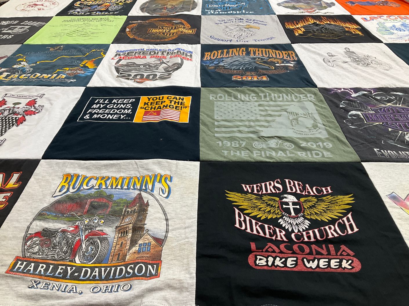T-shirt quilt with motorcycles, biking themes by DAVID from NH