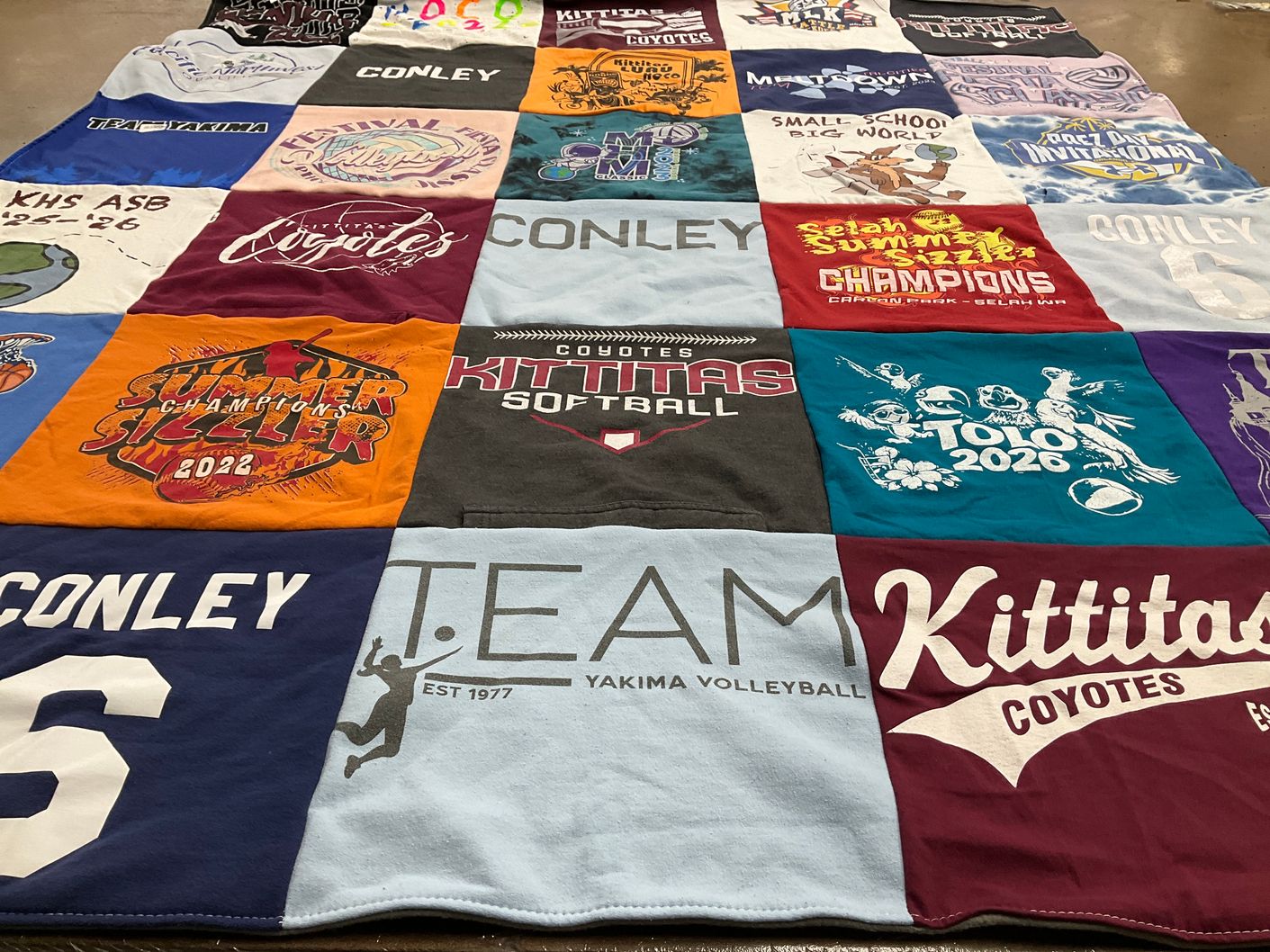 T-shirt quilt featuring kittitas coyote softball, yakima volleyball by Stephanie from WA