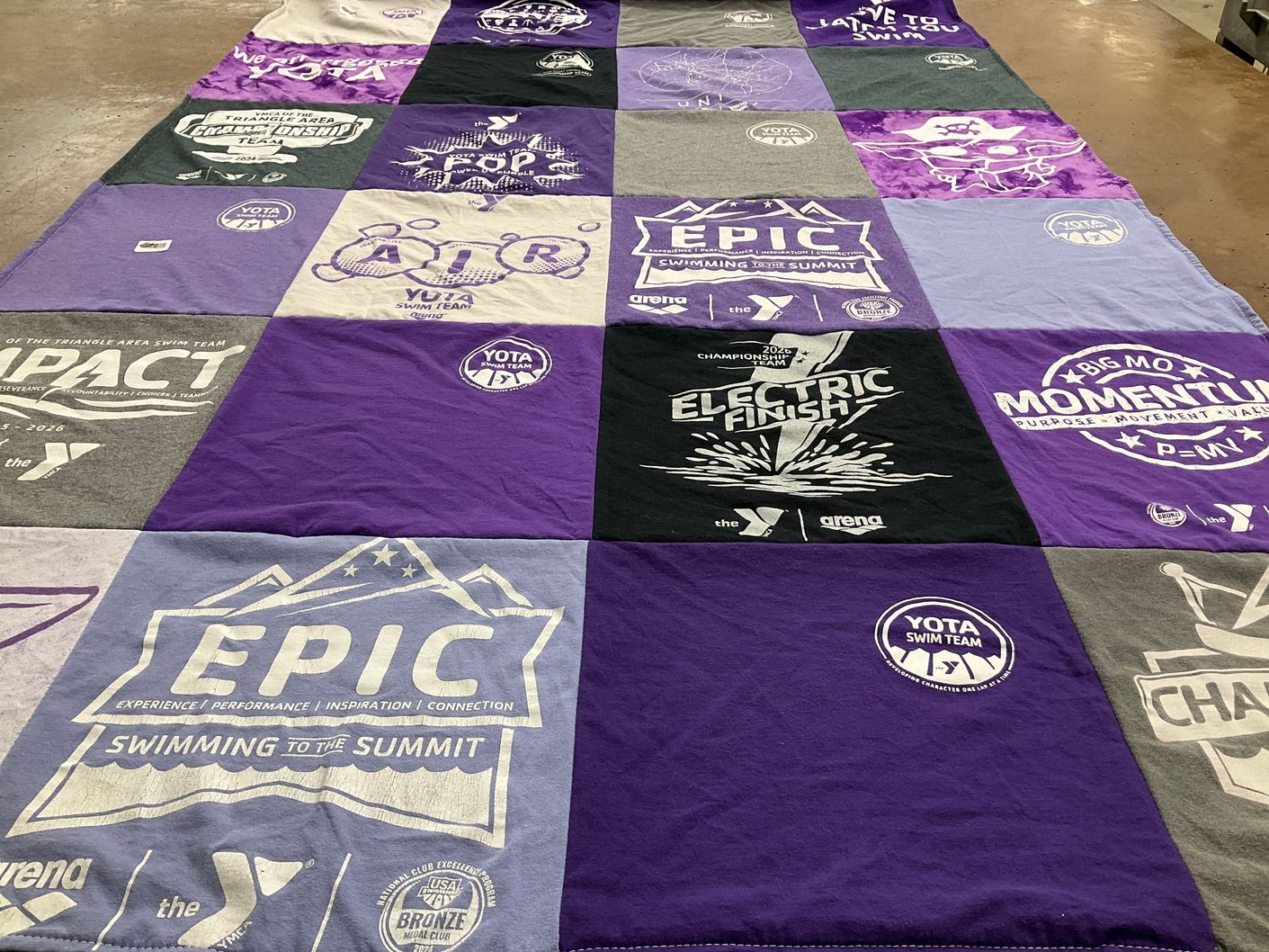 T-shirt quilt with swimming themes by Danielle from NC