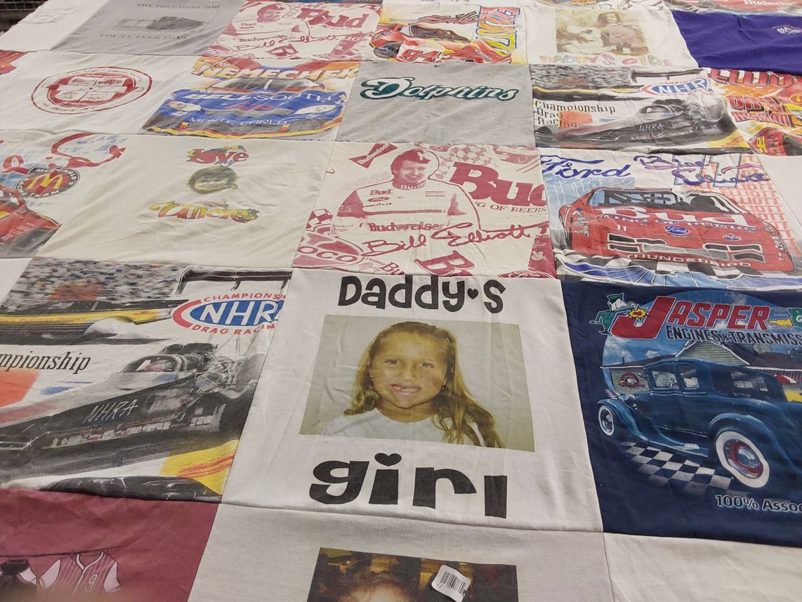T-shirt quilt with racing, automobiles themes by Maureen from FL