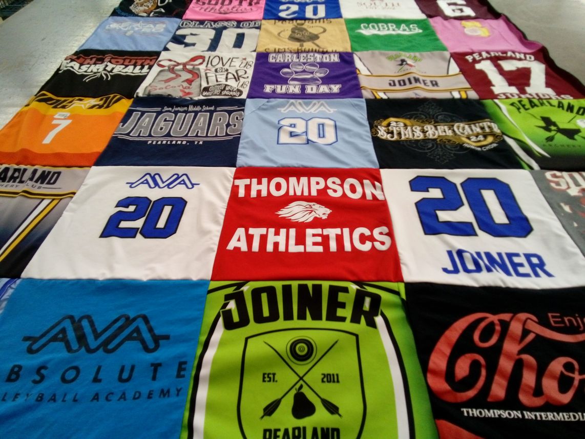 T-shirt quilt featuring jaguars, cobras by Solona from TX