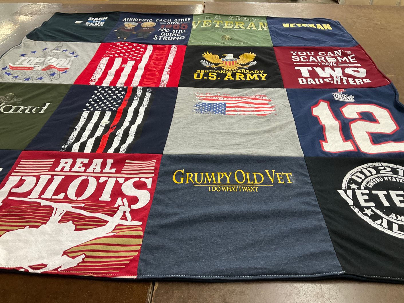 T-shirt quilt with military, veterans themes by Nicky from GA