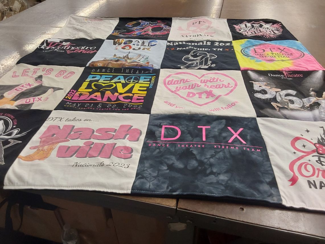 T-shirt quilt with dance themes by Rachel from FL