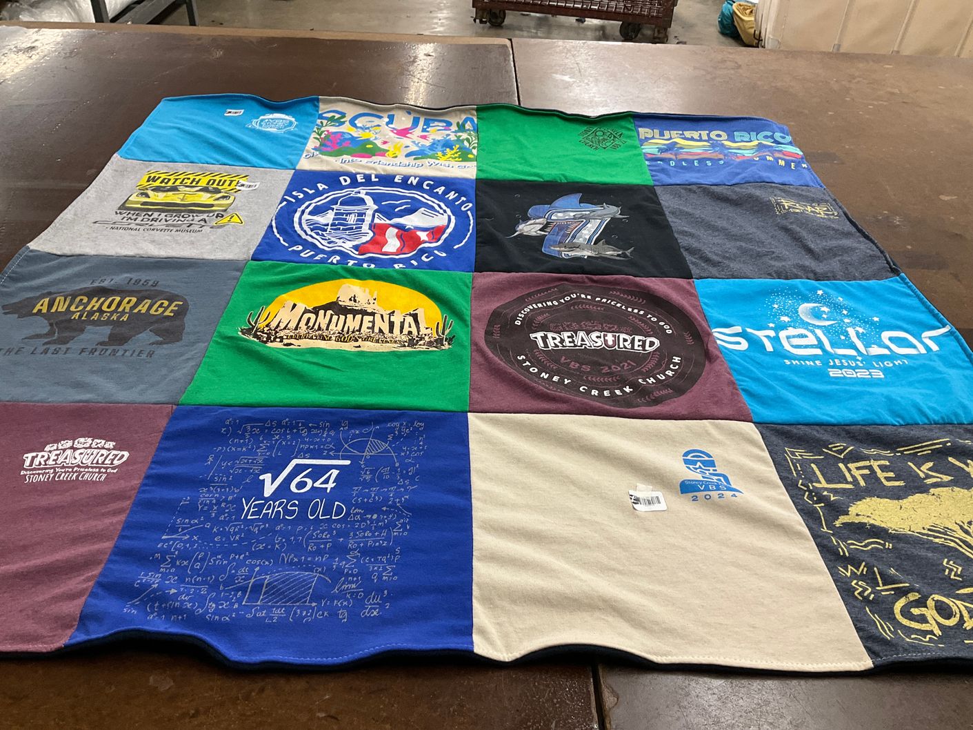 T-shirt quilt with travel, religion themes by Tonya from NC