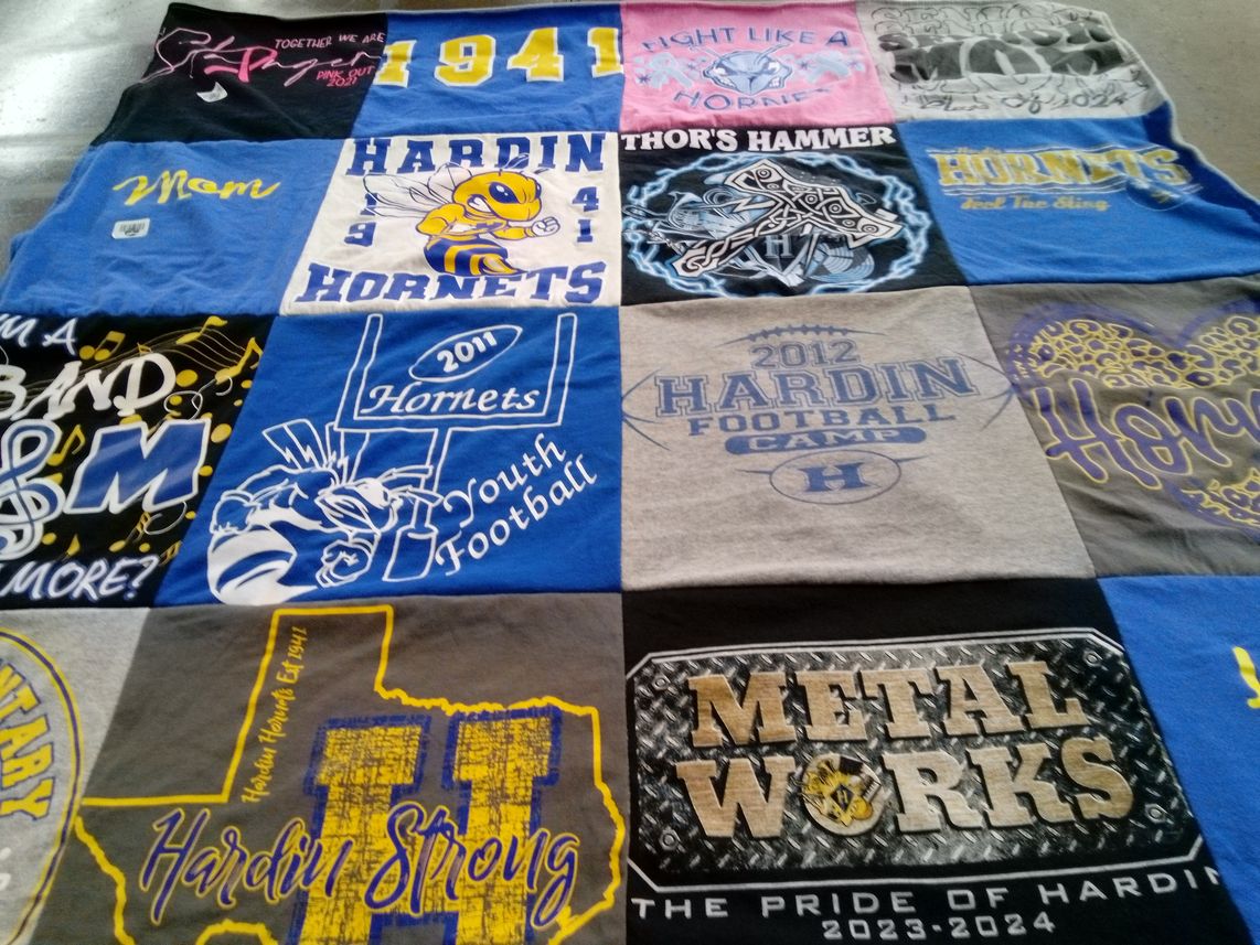 T-shirt quilt featuring hardin hornets by Belinda from TX