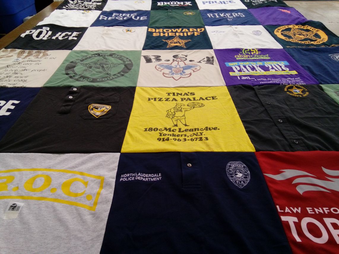 T-shirt quilt with public service, law enforcement themes by Luciana from FL