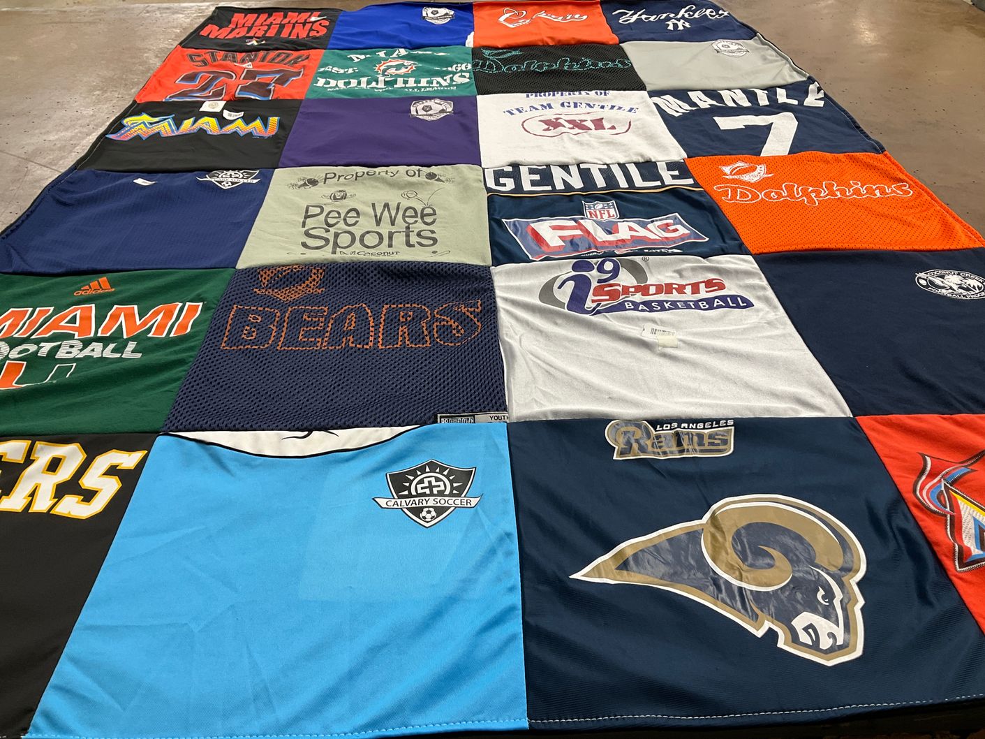 T-shirt quilt featuring miami dolphins, los angeles rams by Luciana from FL