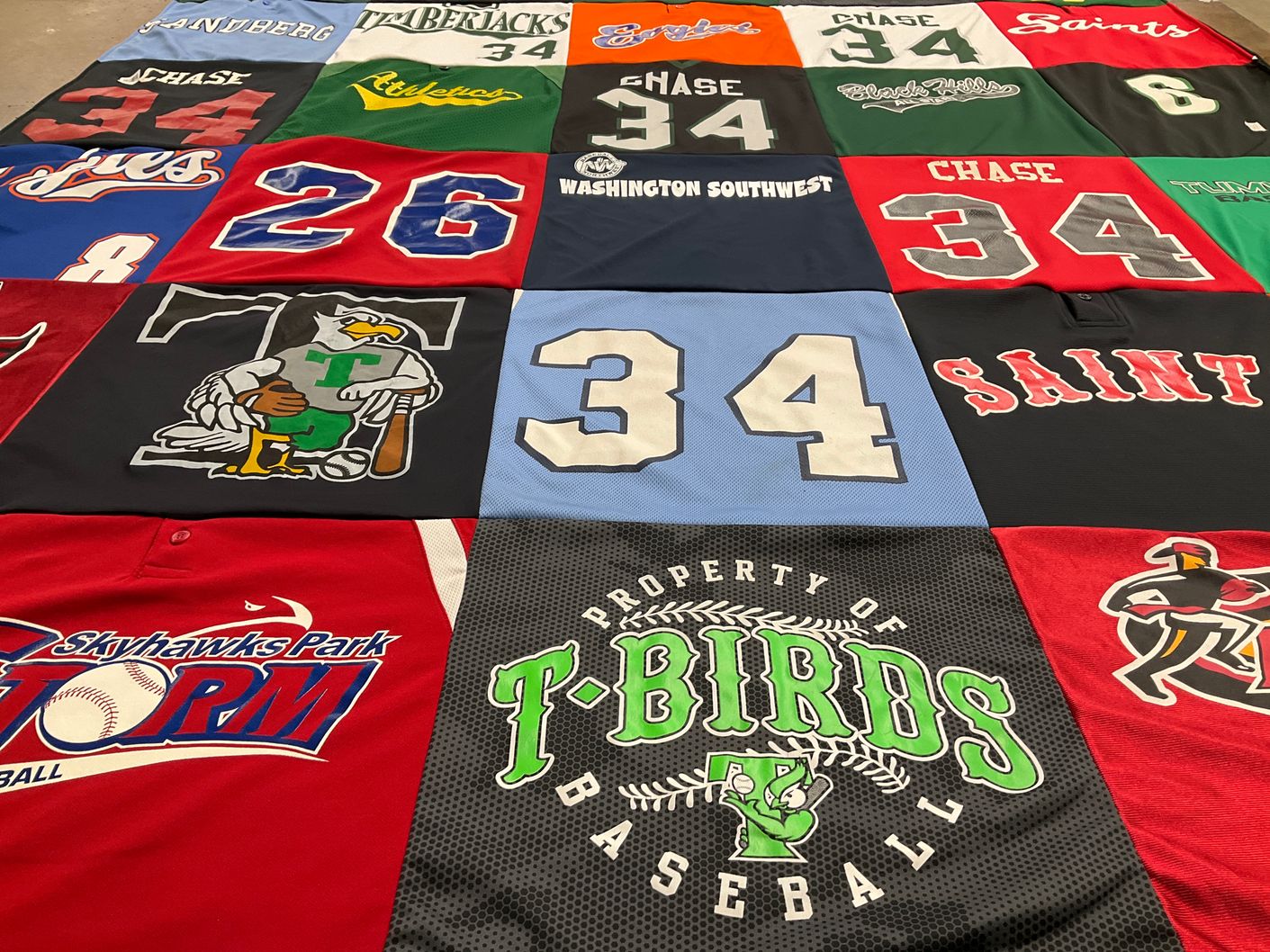 T-shirt quilt featuring t-birds baseball, timberjacks by Michael from WA