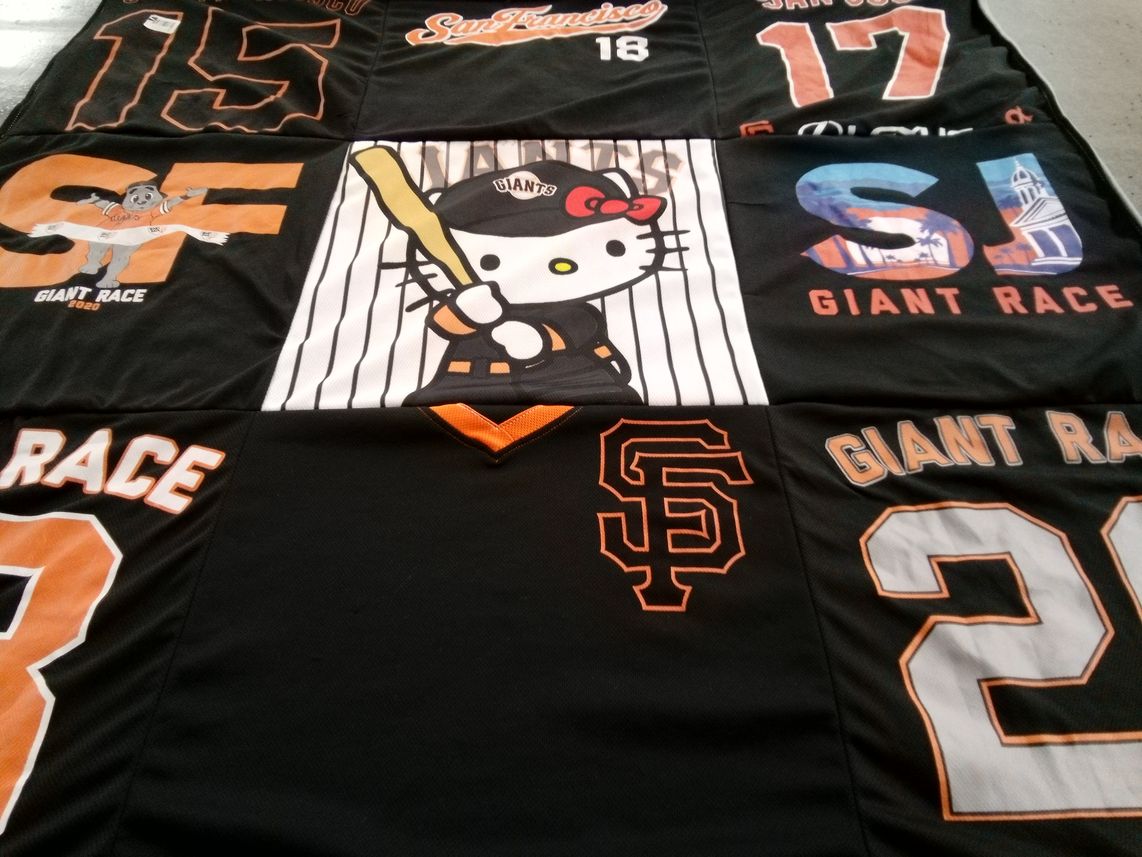 T-shirt quilt with baseball, sports themes by Pamela from CA