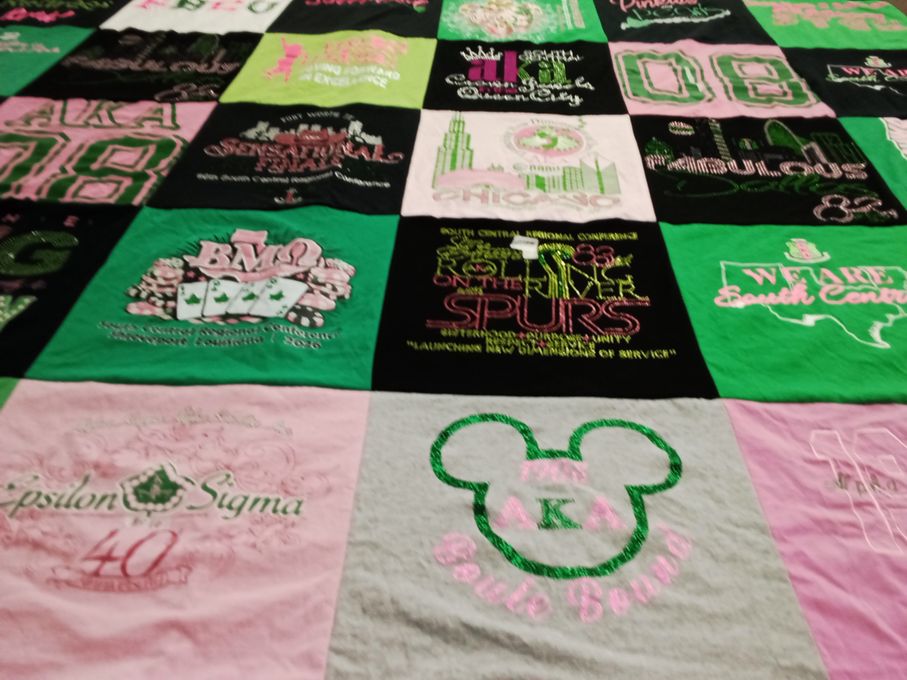 T-shirt quilt with sororities, sisterhood themes by Pamela from TX