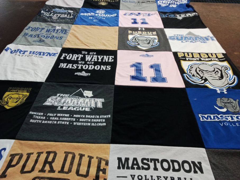 T-shirt quilt featuring purdue university fort wayne mastodons by Carolyn from MI
