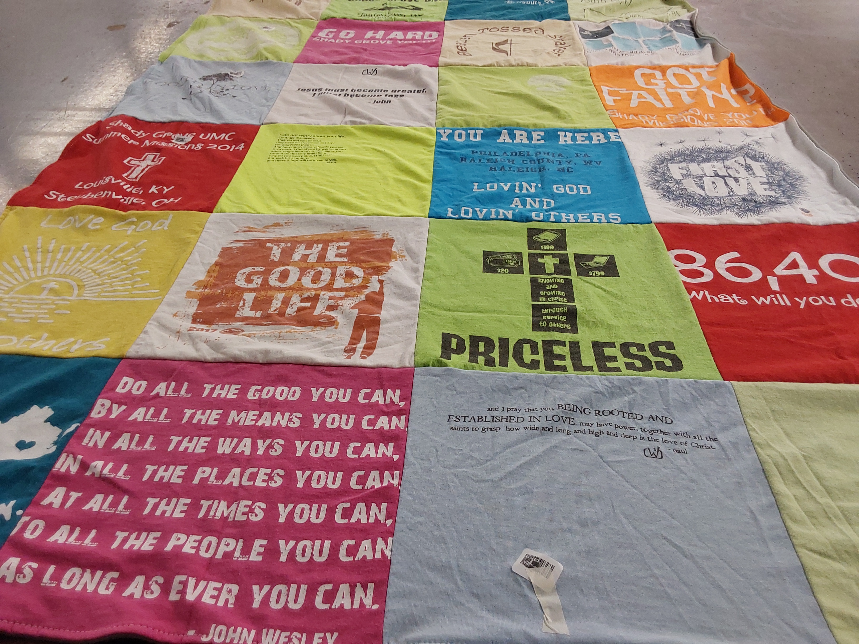 T-shirt quilt with faith, community service themes by Stacy from VA